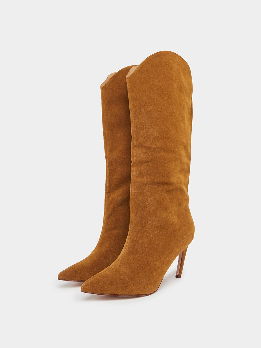 Women Tan Suede Knee High Boots