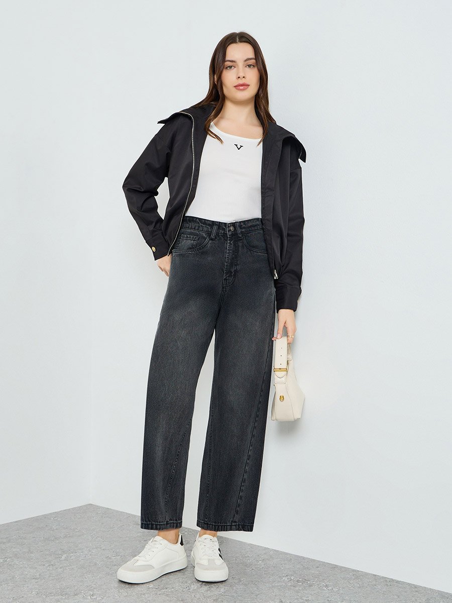 Women Black High Rise Relaxed Fit Jeans