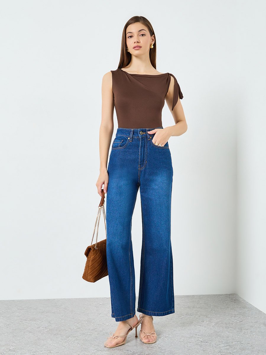Women Blue High Rise Wide Leg Jeans
