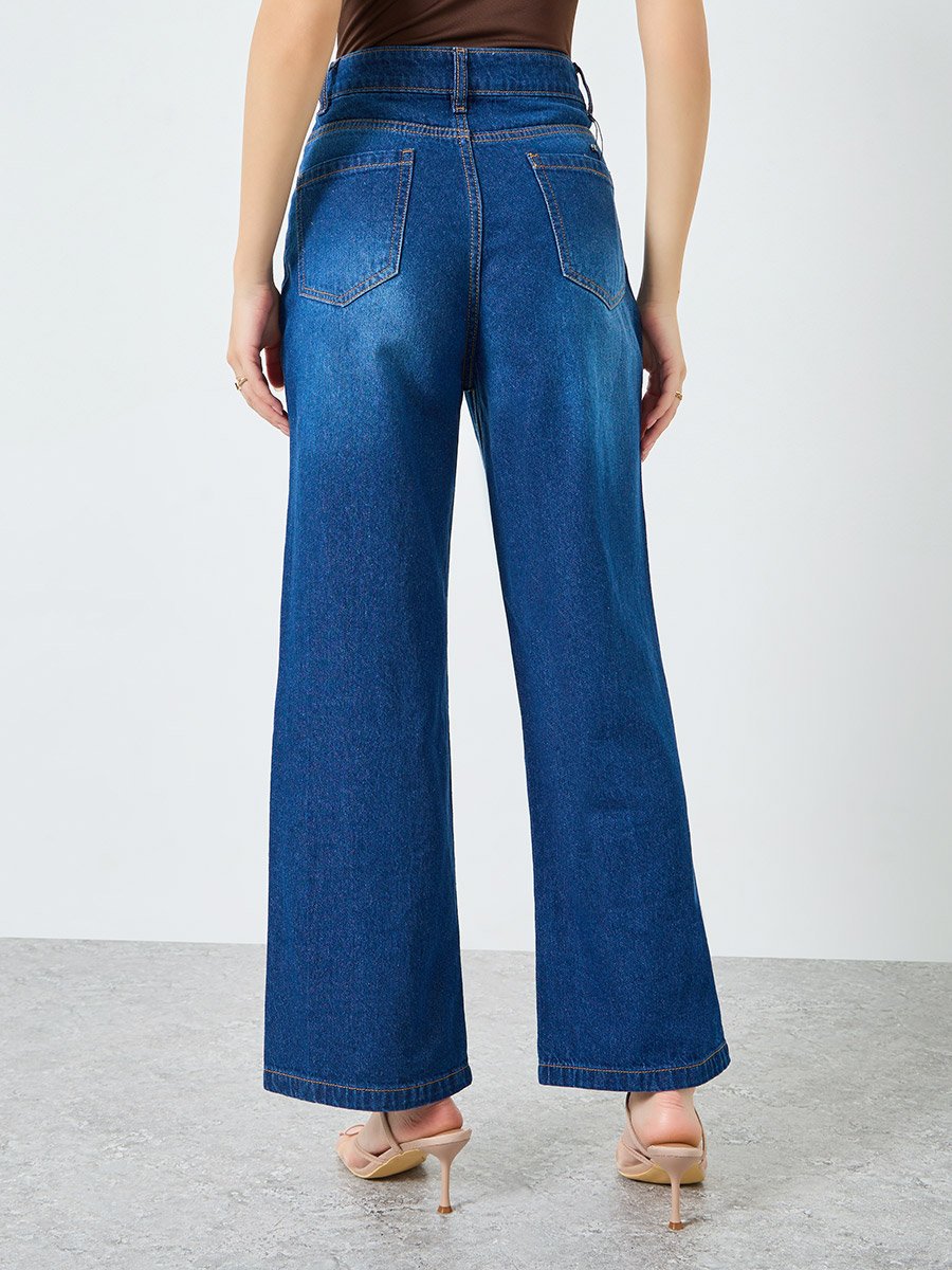 Women Blue High Rise Wide Leg Jeans