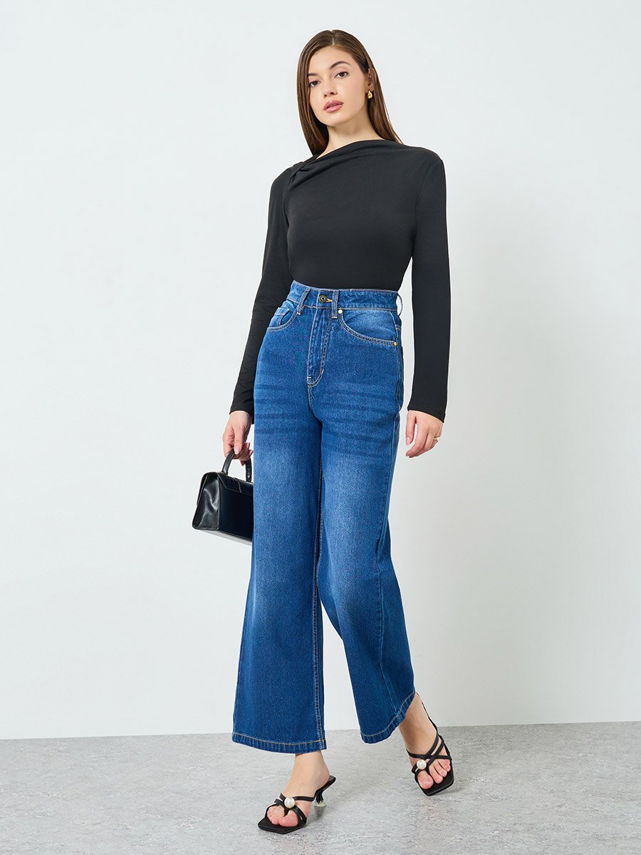 Women Blue High Rise Wide Leg Jeans