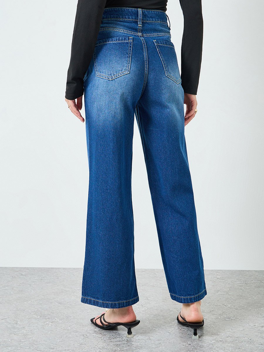 Women Blue High Rise Wide Leg Jeans