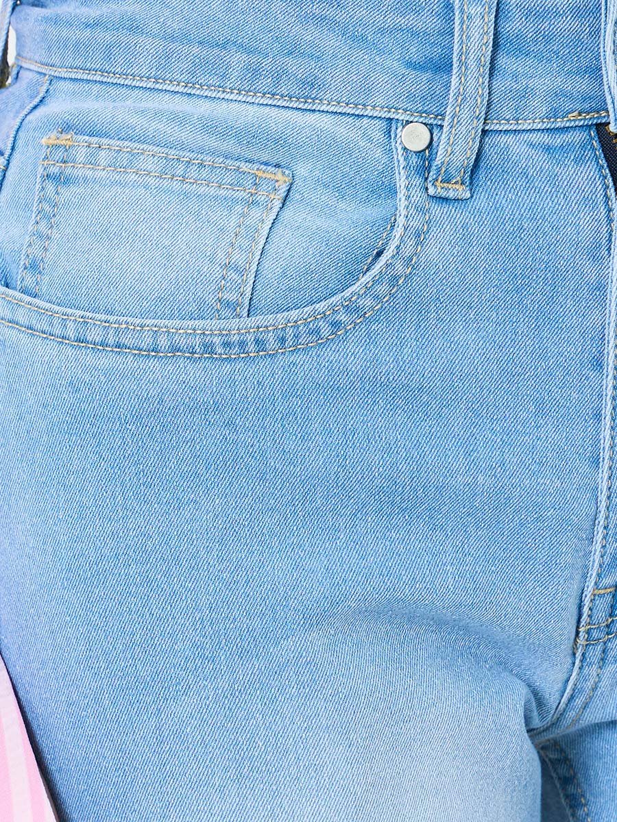 بنطال جينز باهتبأرجل واسعة أزرق