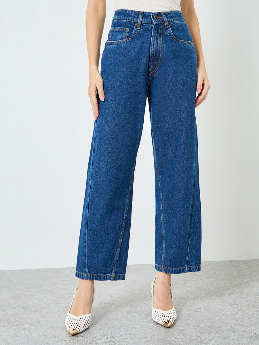 Women Dark Blue High Rise Relaxed Fit Jeans 