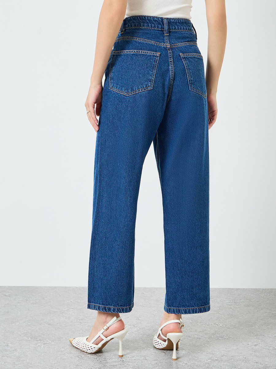 Women Dark Blue High Rise Relaxed Fit Jeans 