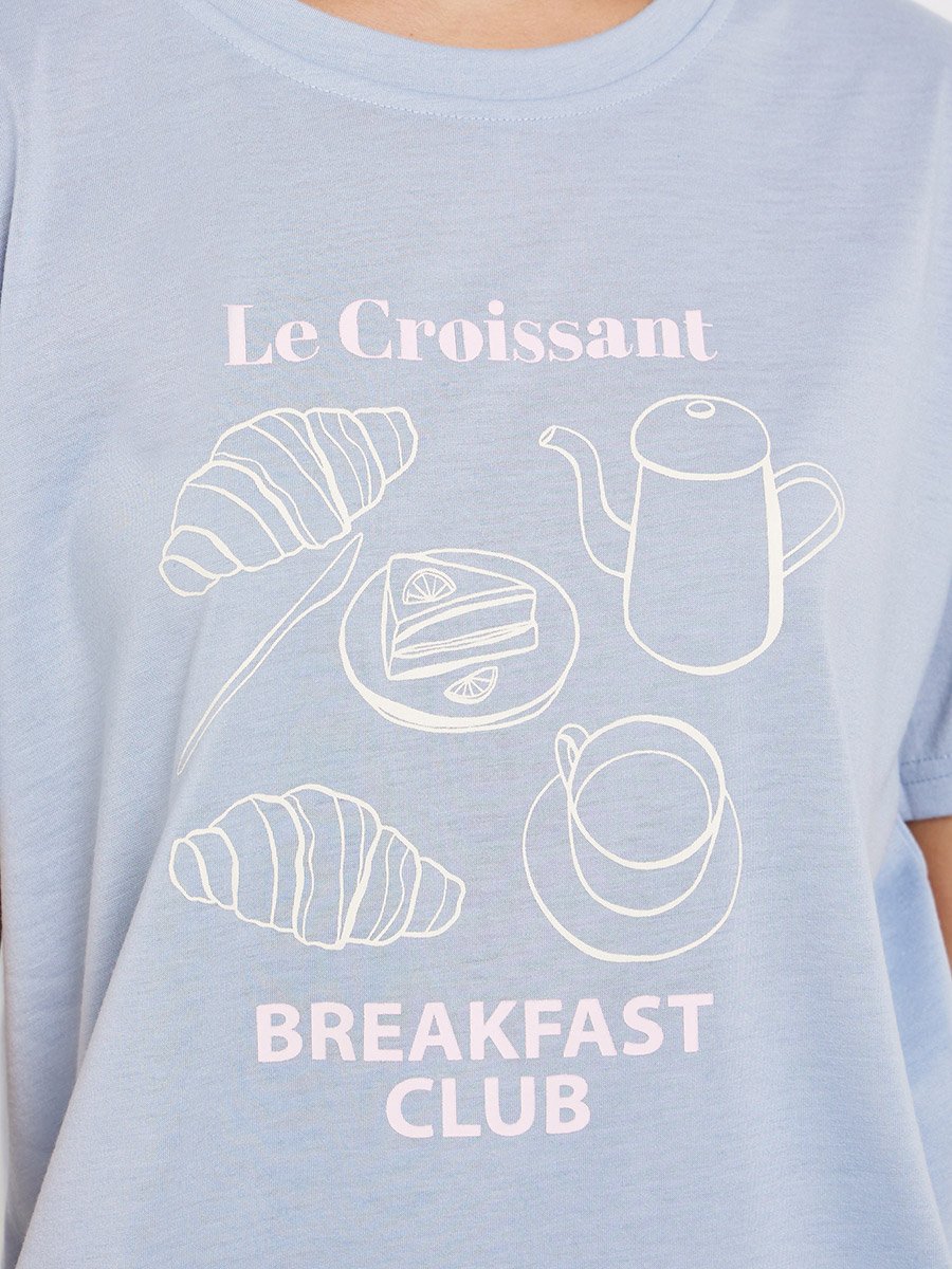 Graphic Print Dropped Shoulder T-Shirt and Pyjama Set