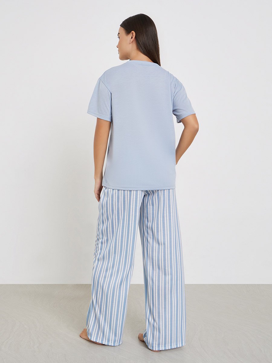 Graphic Print Dropped Shoulder T-Shirt and Pyjama Set