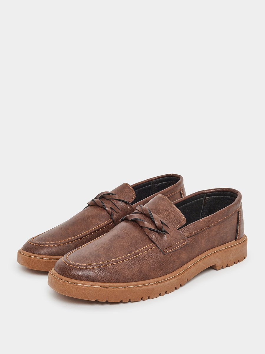 Faux Leather Contrast Sole Loafers