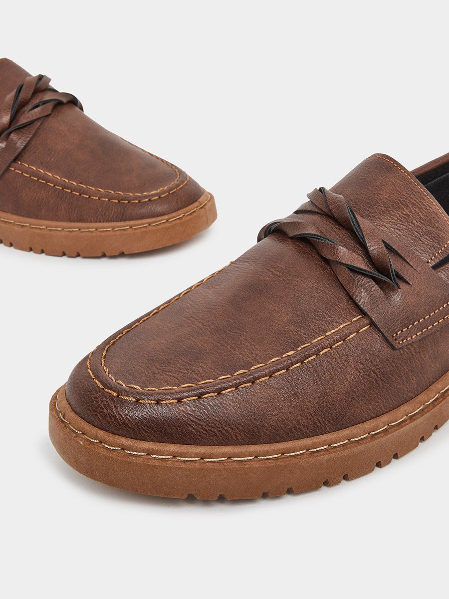 Faux Leather Contrast Sole Loafers