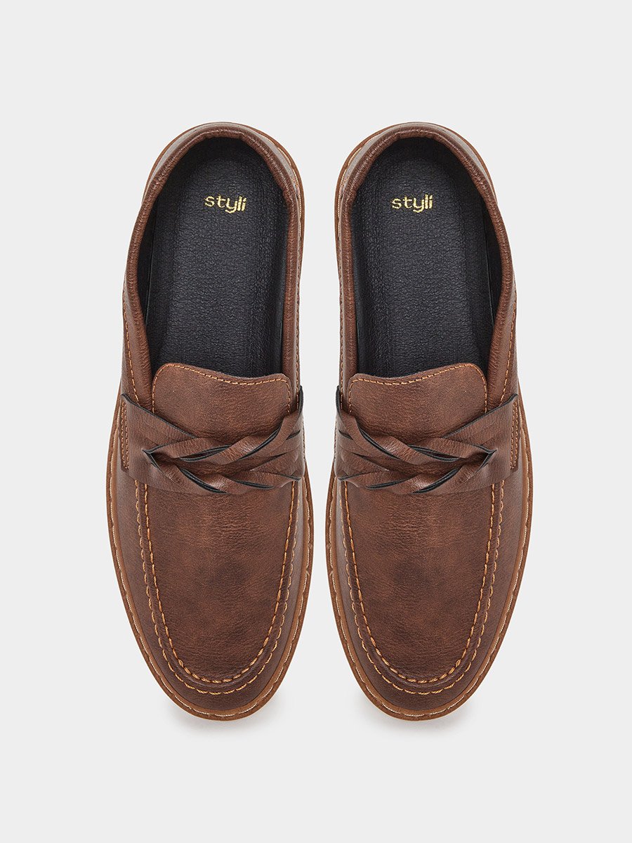 Faux Leather Contrast Sole Loafers