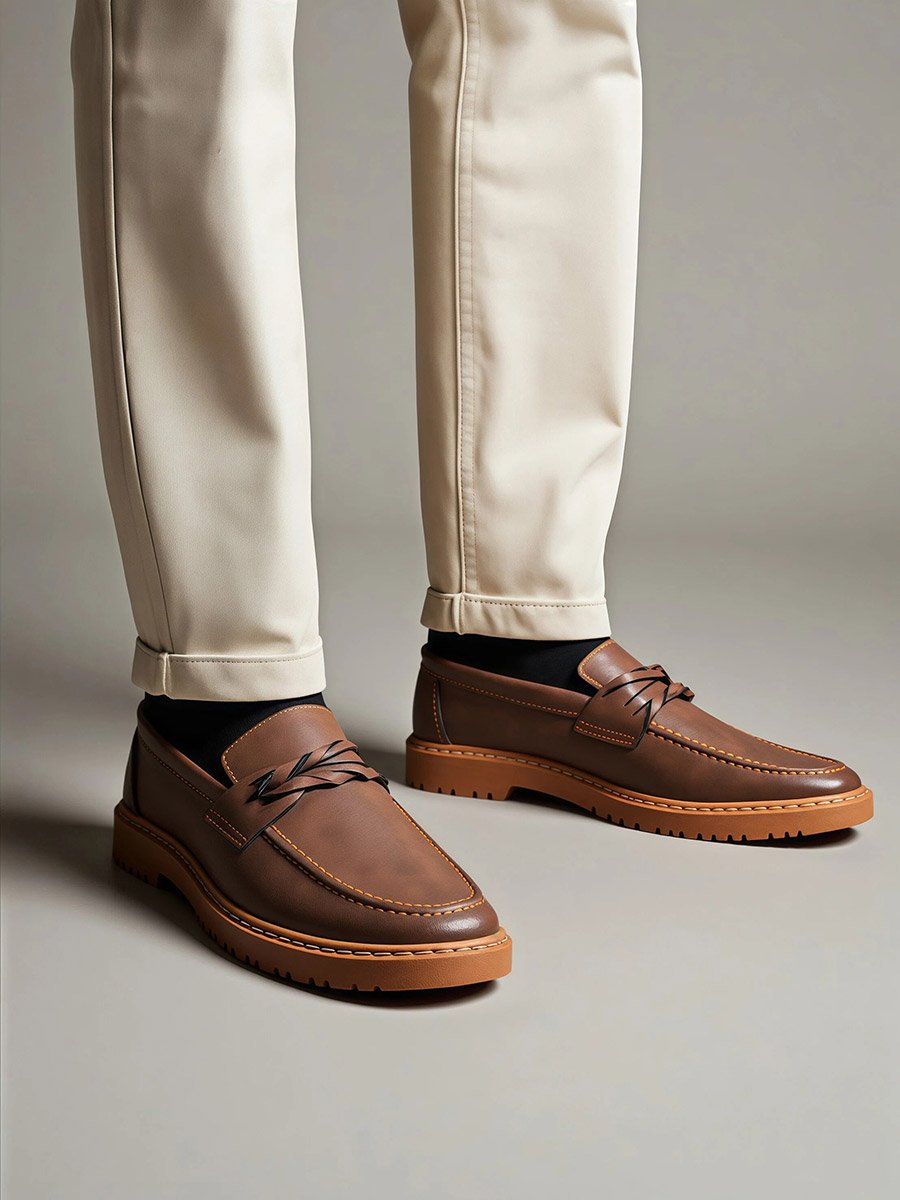 Faux Leather Contrast Sole Loafers