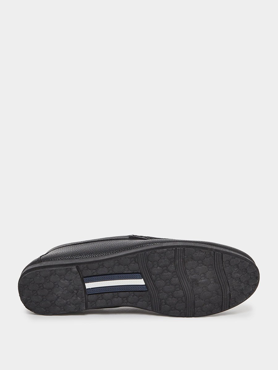Men Black Woven Pattern Slip-On Loafers