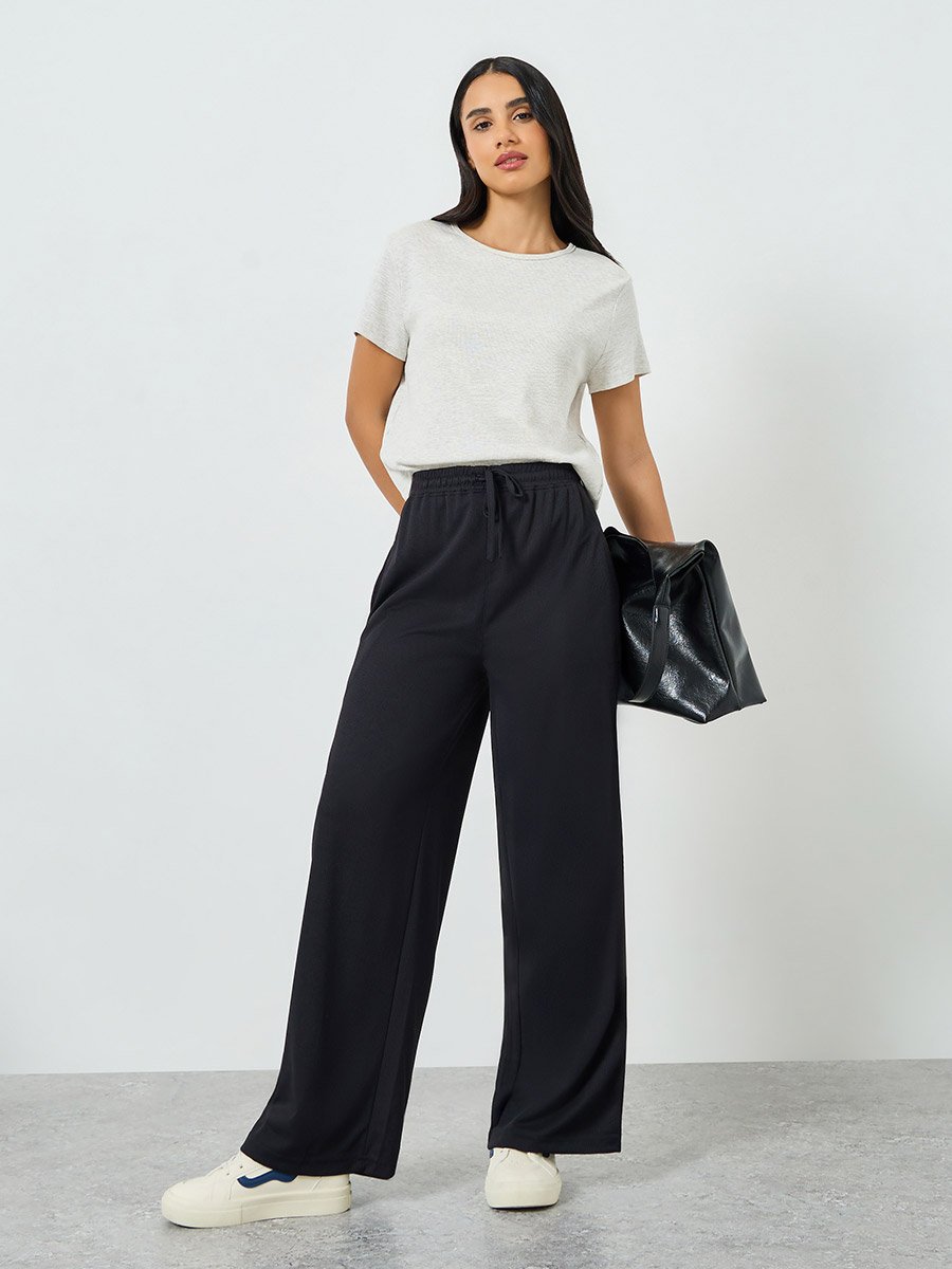 Black Wide Leg Joggers with Drawstring