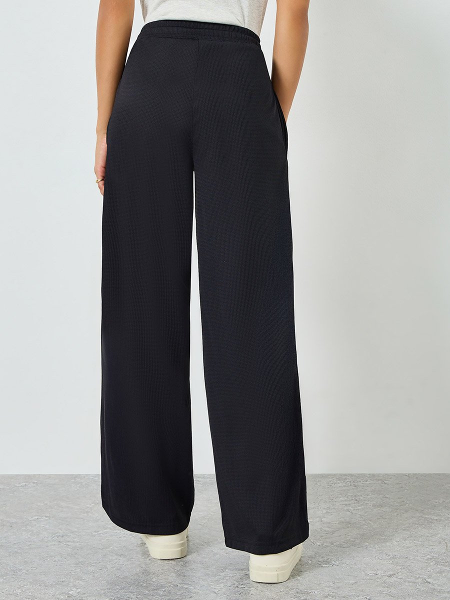 Black Wide Leg Joggers with Drawstring