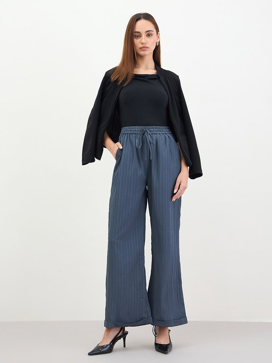 Women Grey Textured Wide Leg Trousers