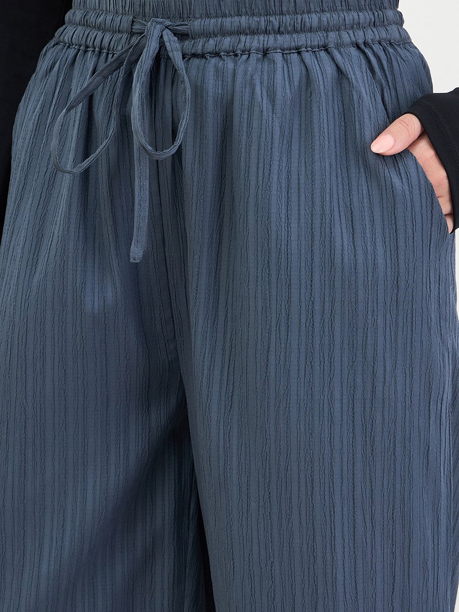 Women Grey Textured Wide Leg Trousers