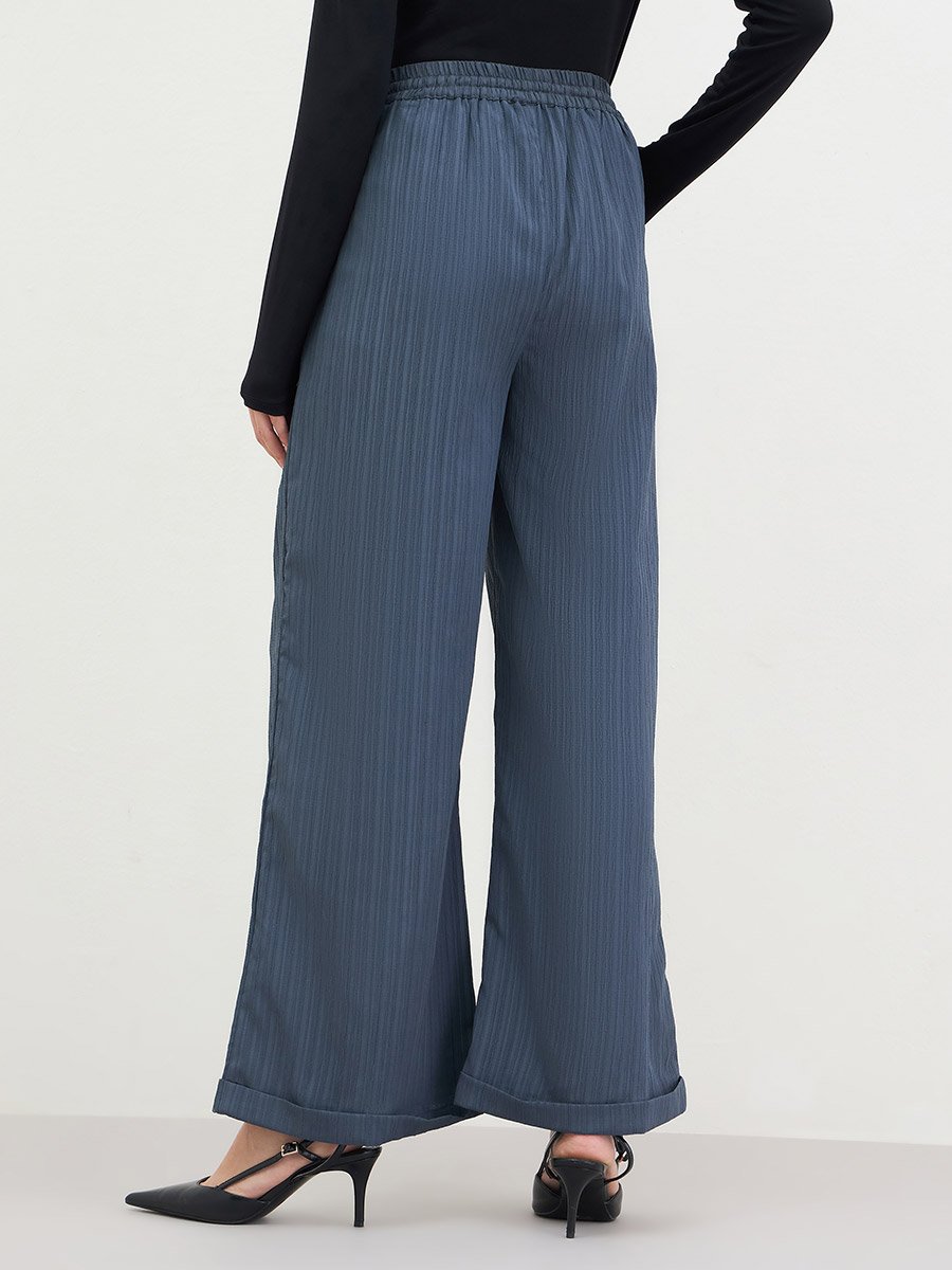 Women Grey Textured Wide Leg Trousers