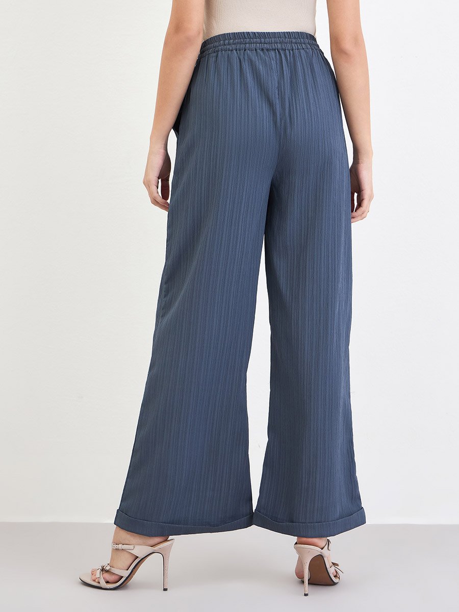 Women Grey Textured Wide Leg Trousers