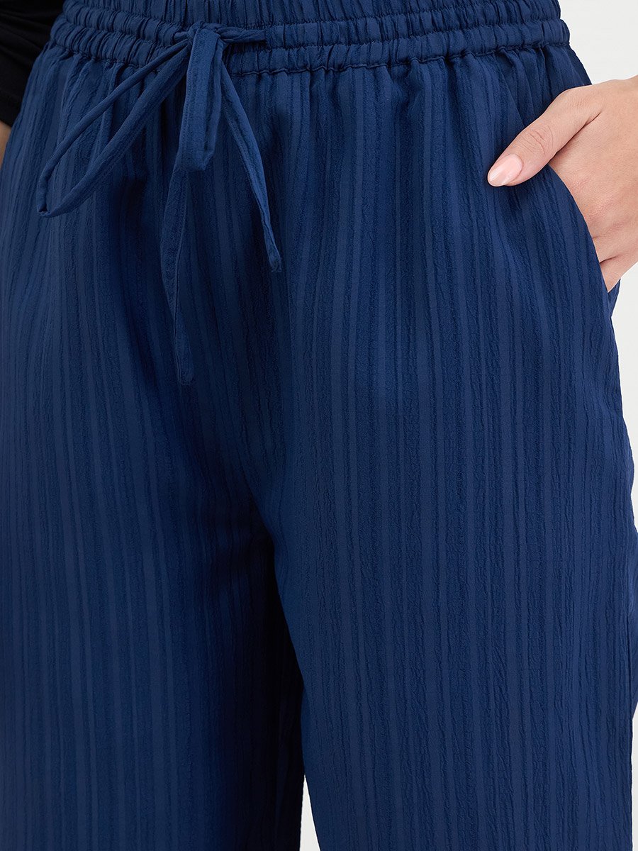 Women Navy Blue Wide Leg Trousers