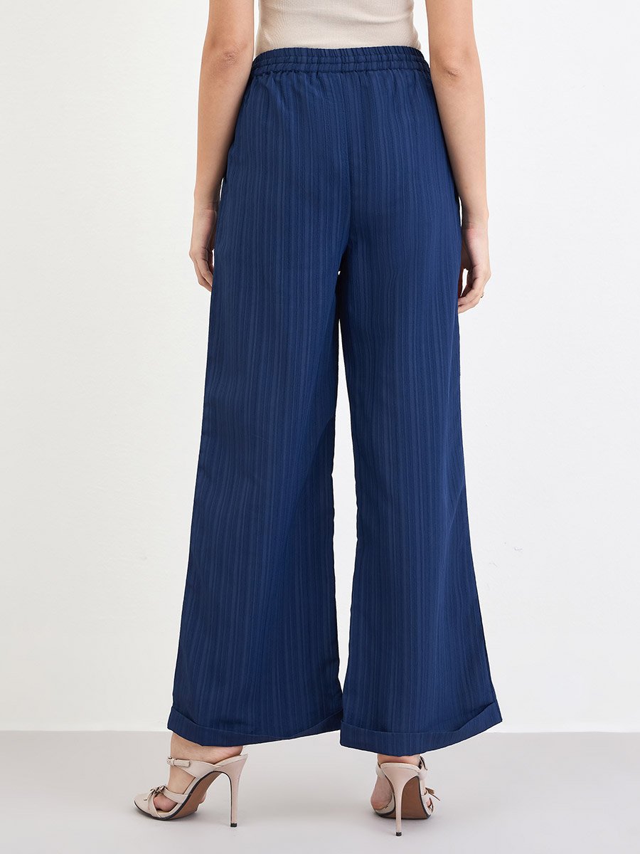 Women Navy Blue Wide Leg Trousers