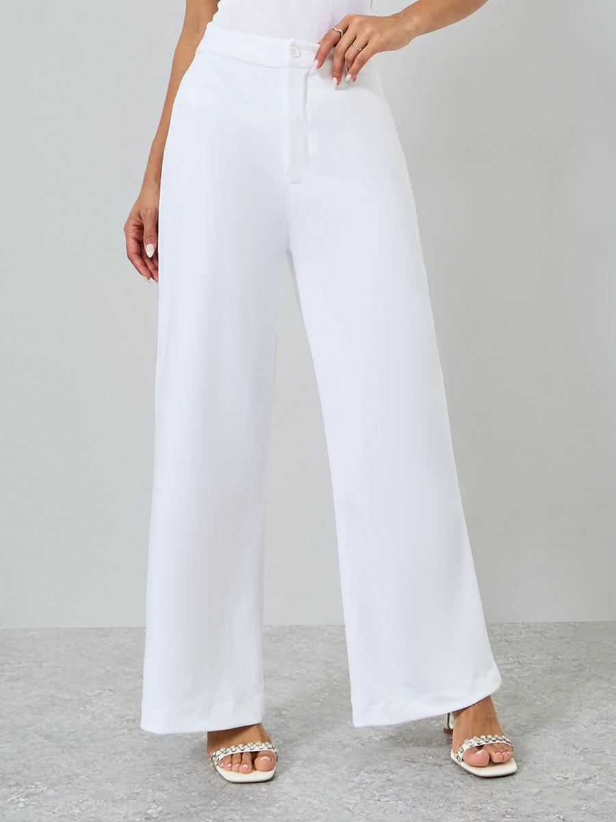 White Wide Leg Formal Pants