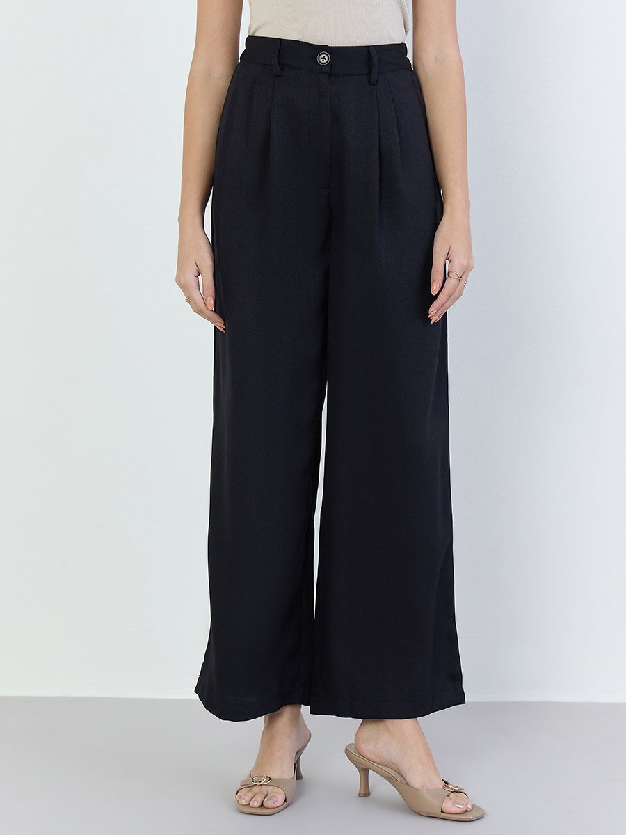 Women Black Wide Leg Trousers