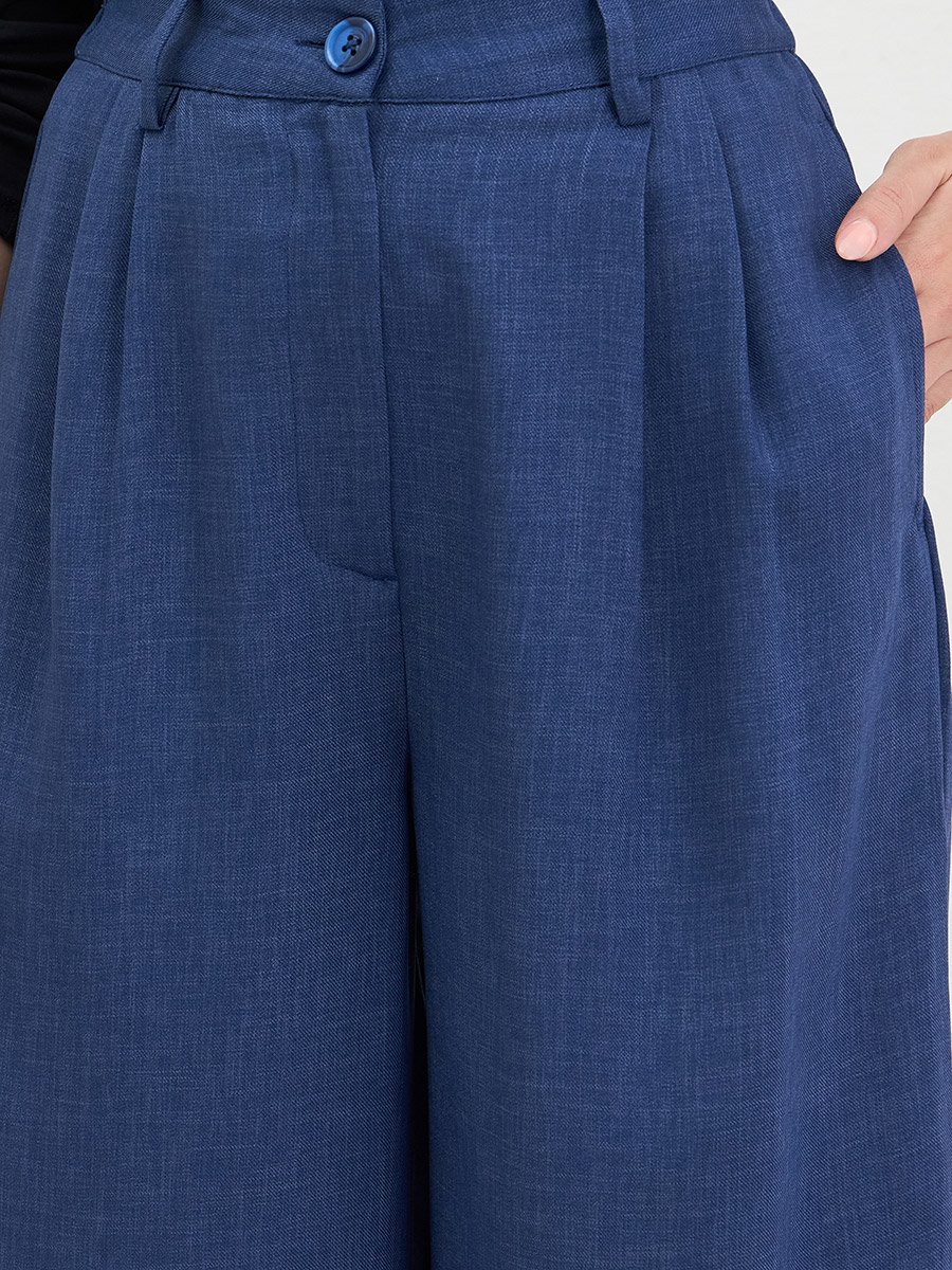 Women Navy Blue Wide Leg Trousers