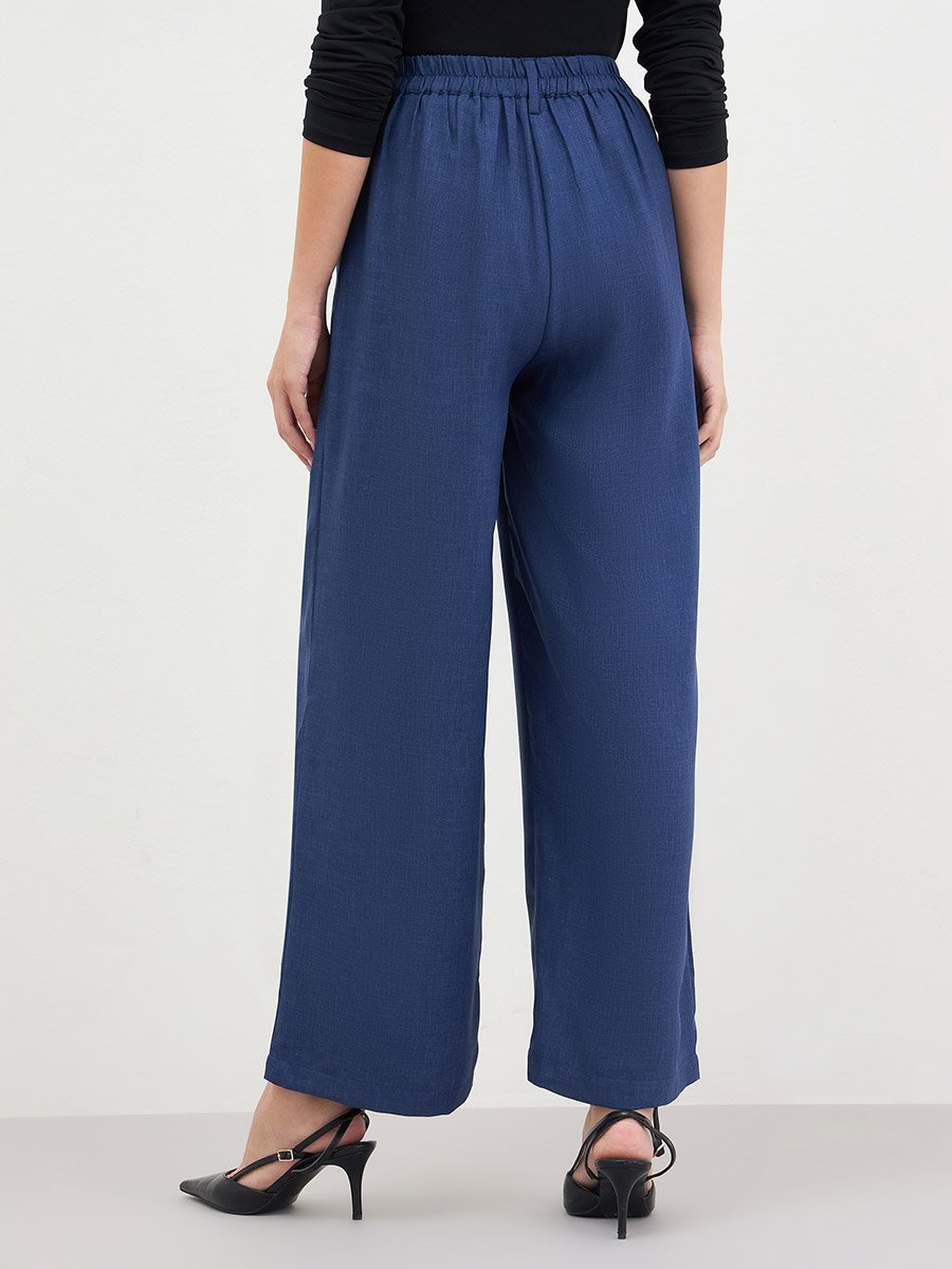 Women Navy Blue Wide Leg Trousers