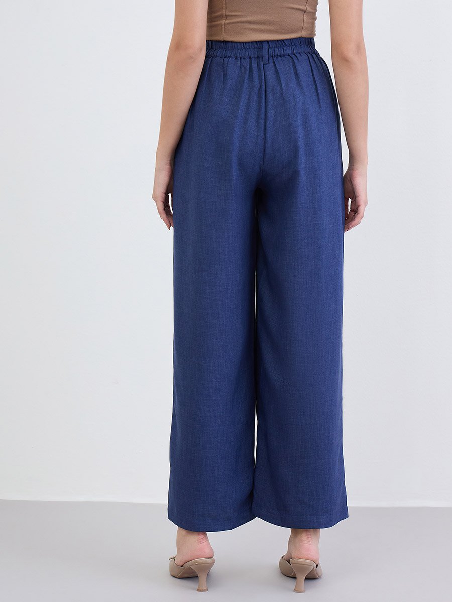 Women Navy Blue Wide Leg Trousers