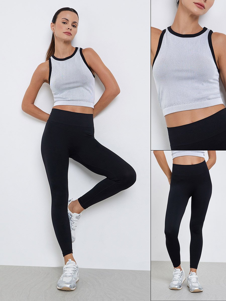 Contrast Edge Ribbed Crop Top and Leggings Set
