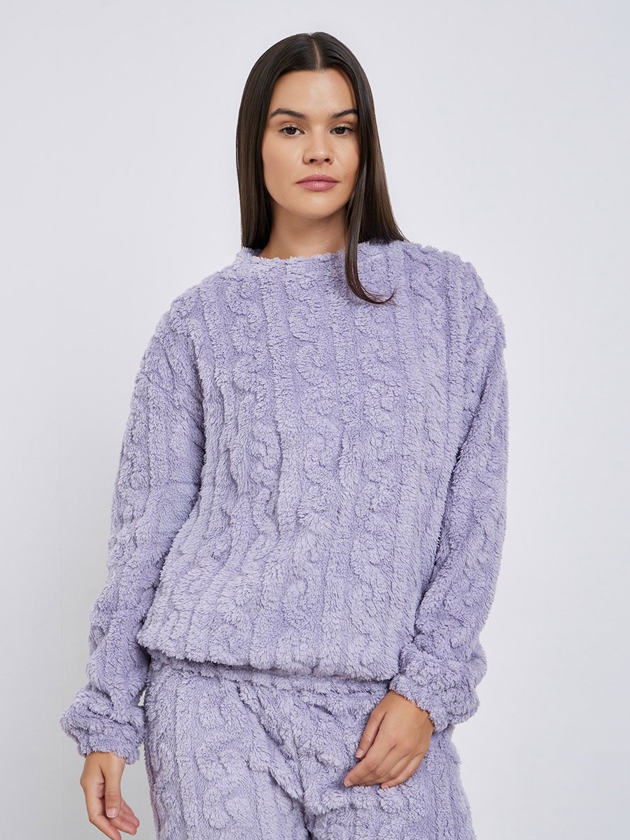 Cable Fleece Long Sleeves Top and Pyjama Set
