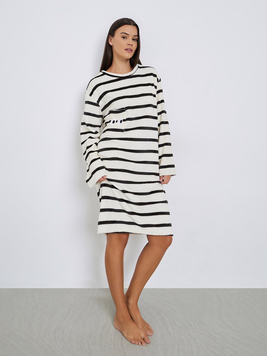 Stripe Embroidered Pocket Detail Nightdress
