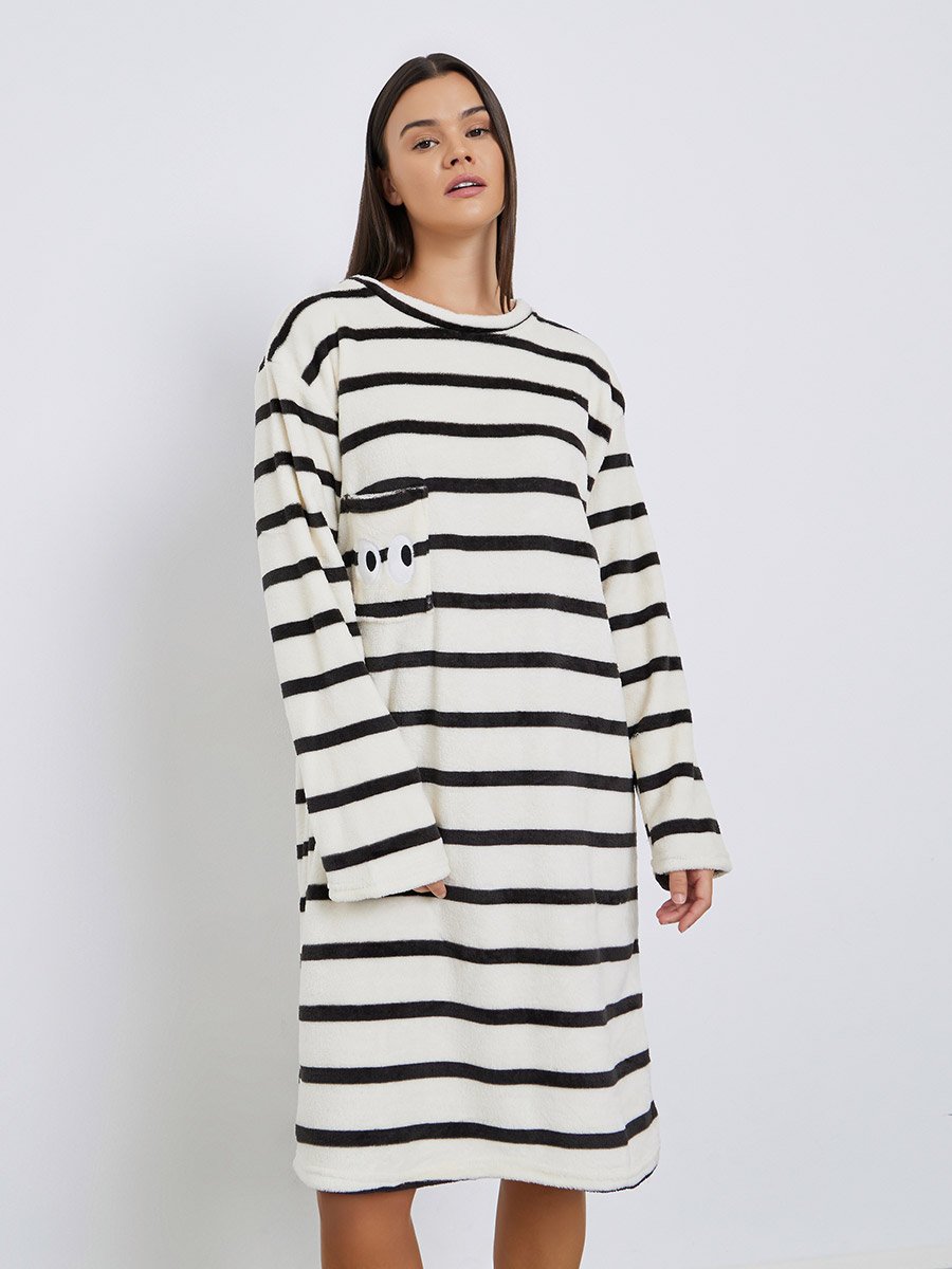 Stripe Embroidered Pocket Detail Nightdress