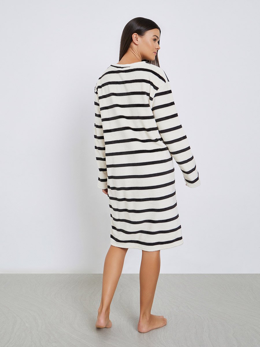 Stripe Embroidered Pocket Detail Nightdress