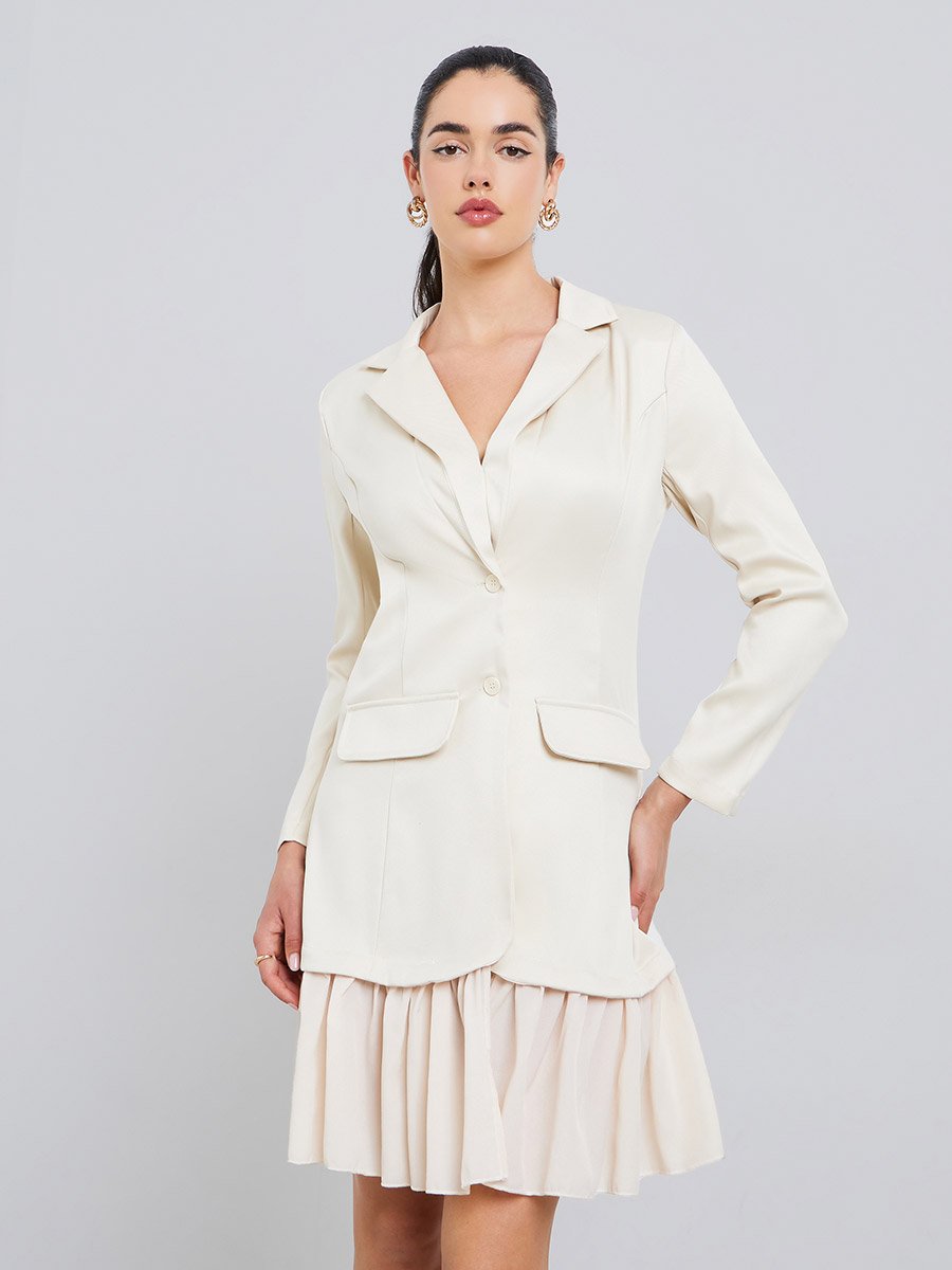 Women White Long Sleeves Blazer Mini Dress
