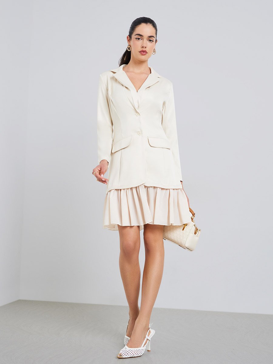 Women White Long Sleeves Blazer Mini Dress
