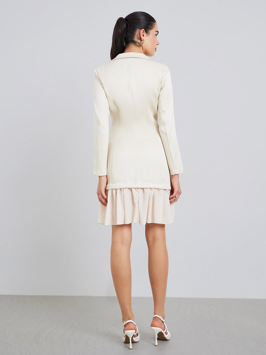 Women White Long Sleeves Blazer Mini Dress