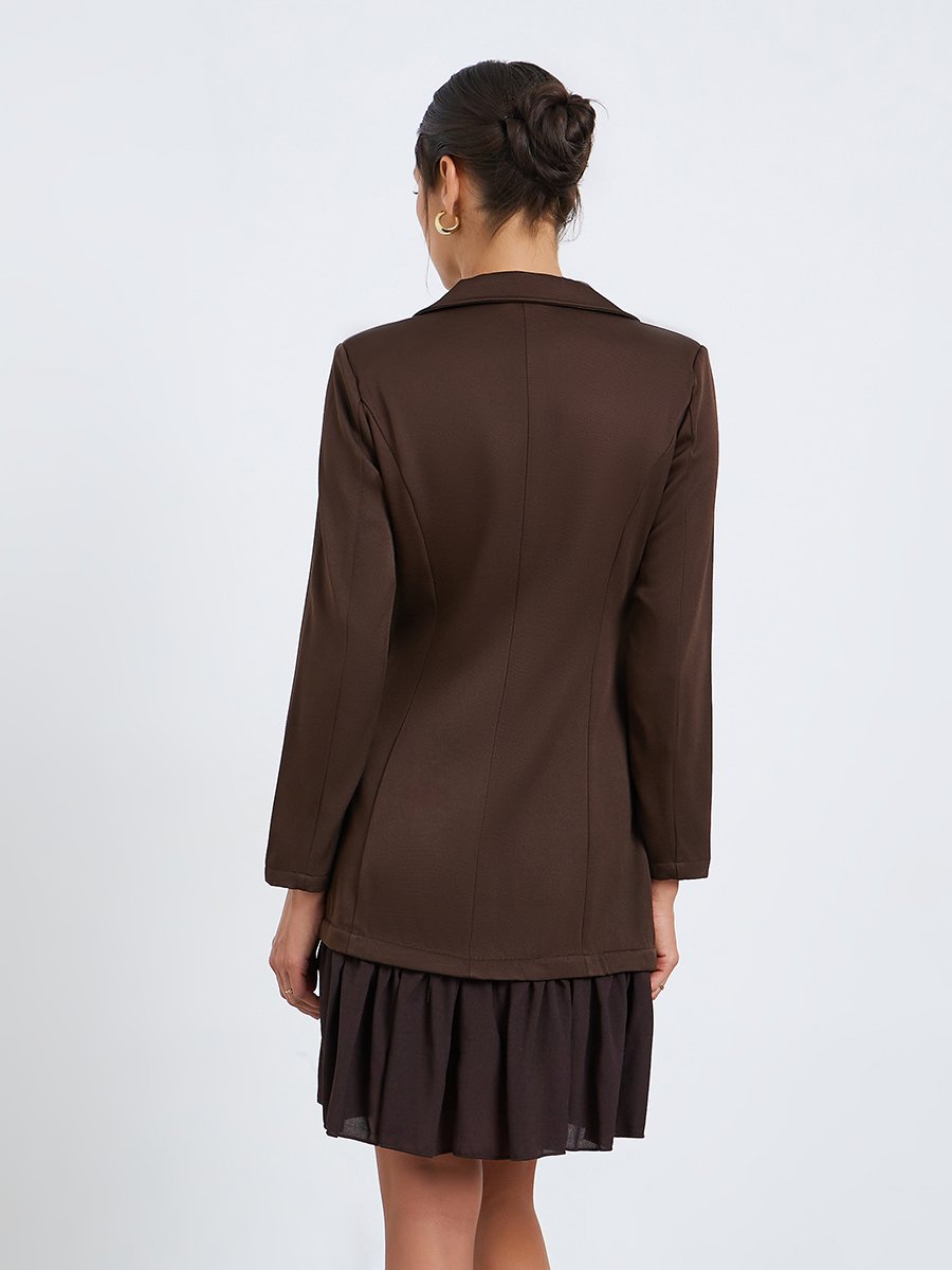 Women Brown Long Sleeves Blazer Mini Dress