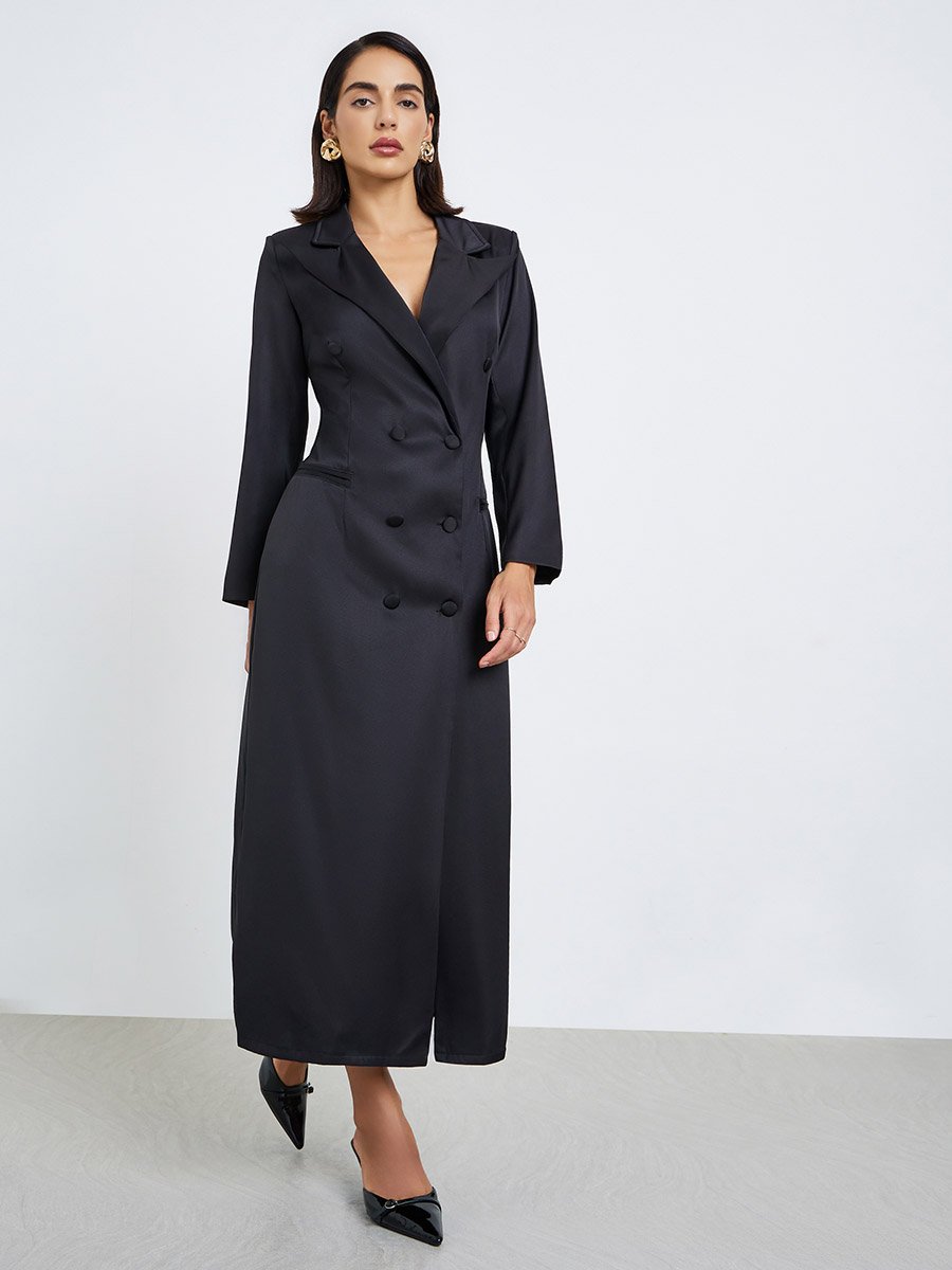 Black Double Breasted Blazer Maxi Dress For Women at Saudi | Styli