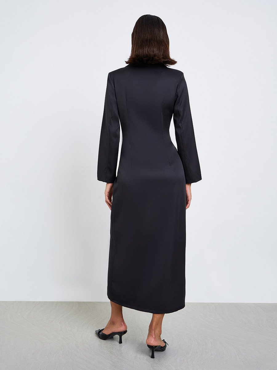 Black Double Breasted Blazer Maxi Dress For Women at Saudi | Styli