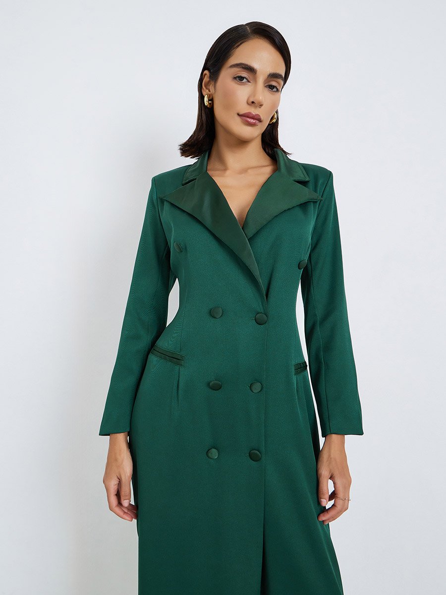 Green Double Breasted Blazer Maxi Dress For Women at Bahrain | Styli