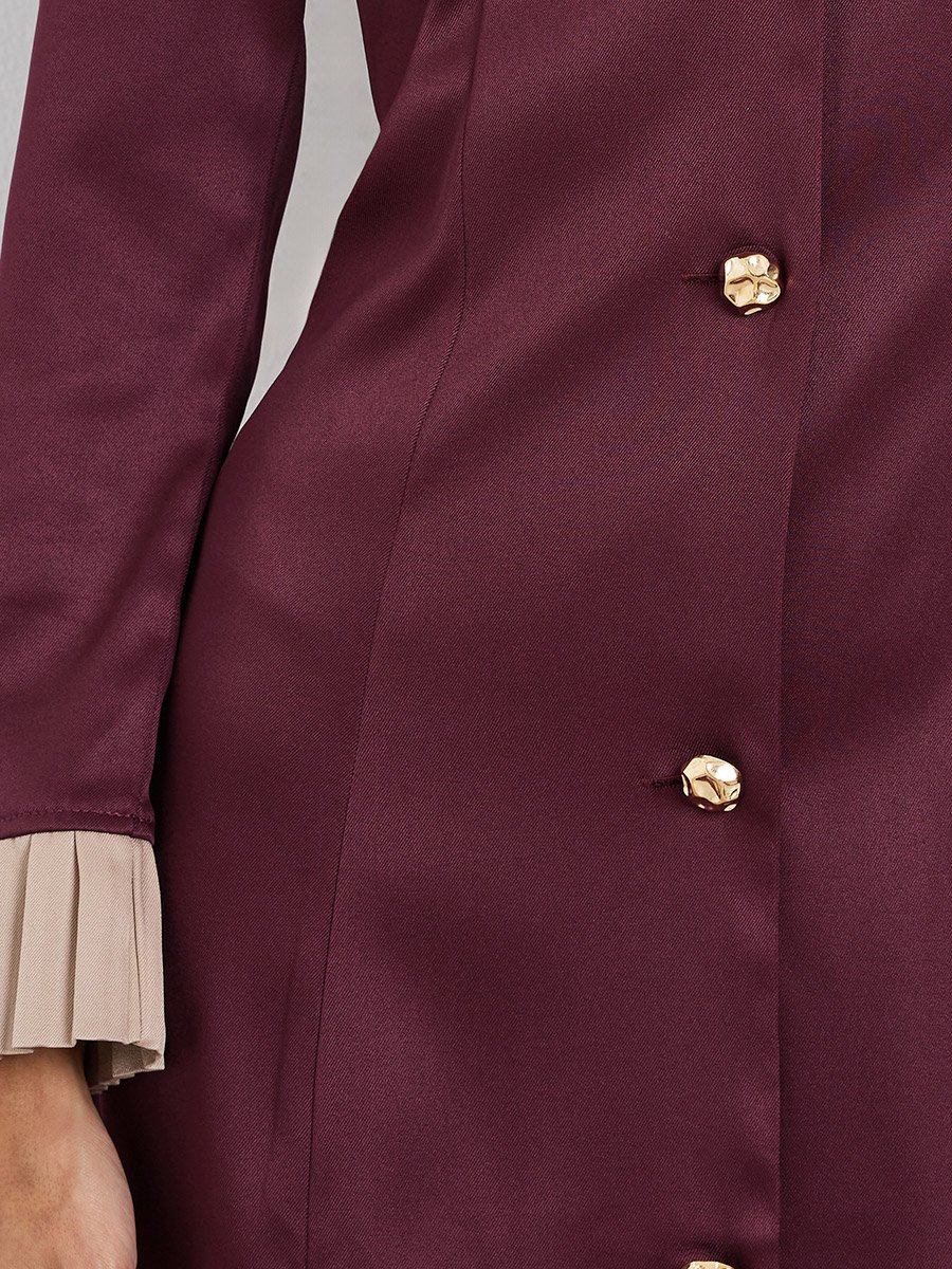 Women Maroon Pleated Hem Knee Length Blazer Dress