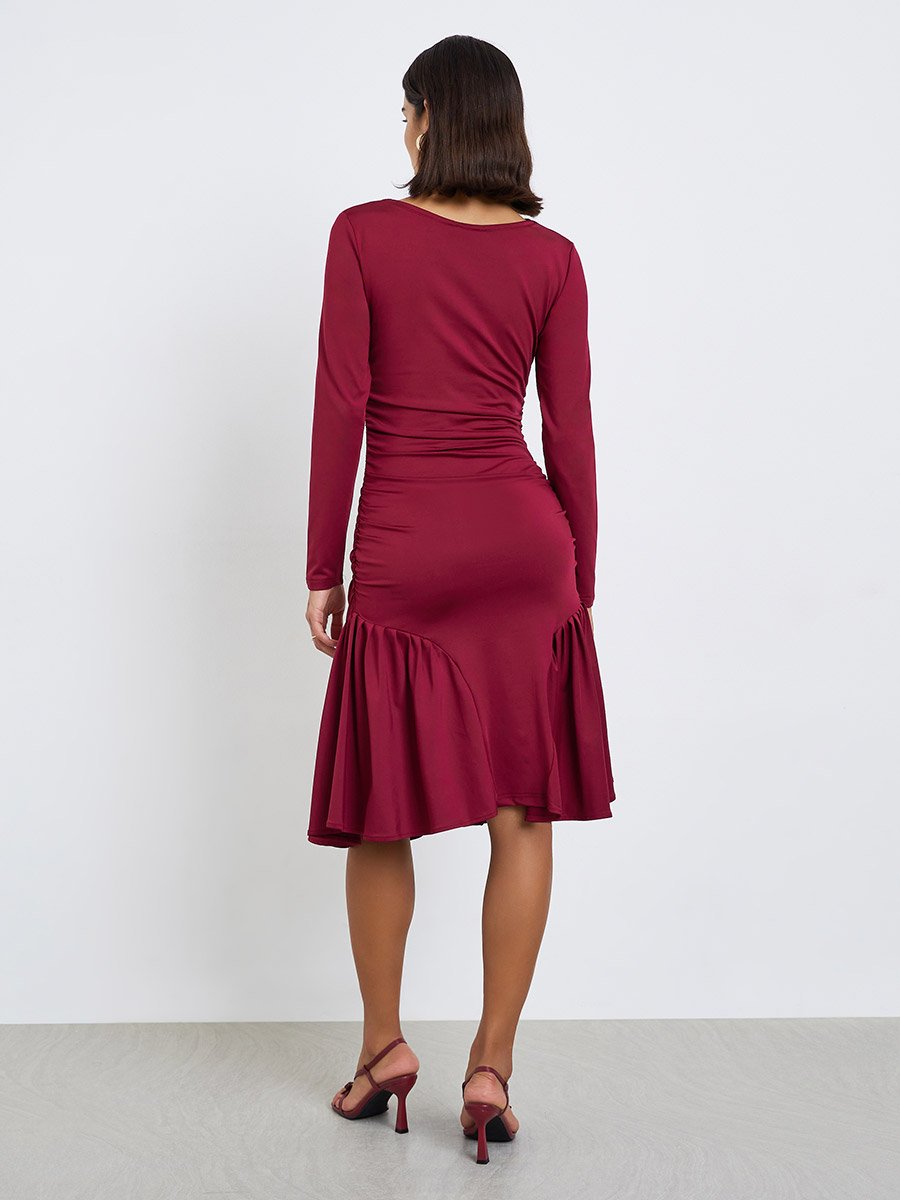 Black Cut-Out Yoke Knee Length Dress