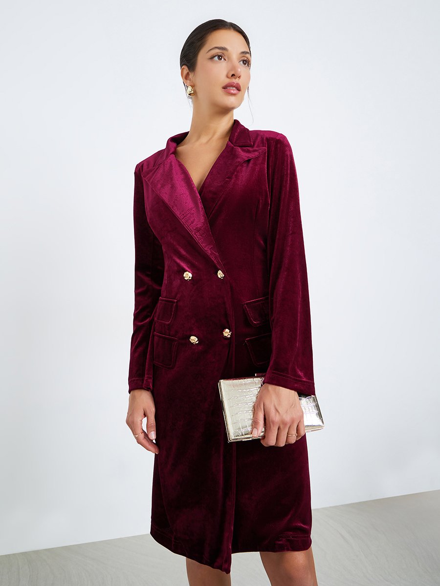 burgundy velvet blazer dress Women Burgundy Velvet Blazer Knee-Length Dress For Women at Saudi