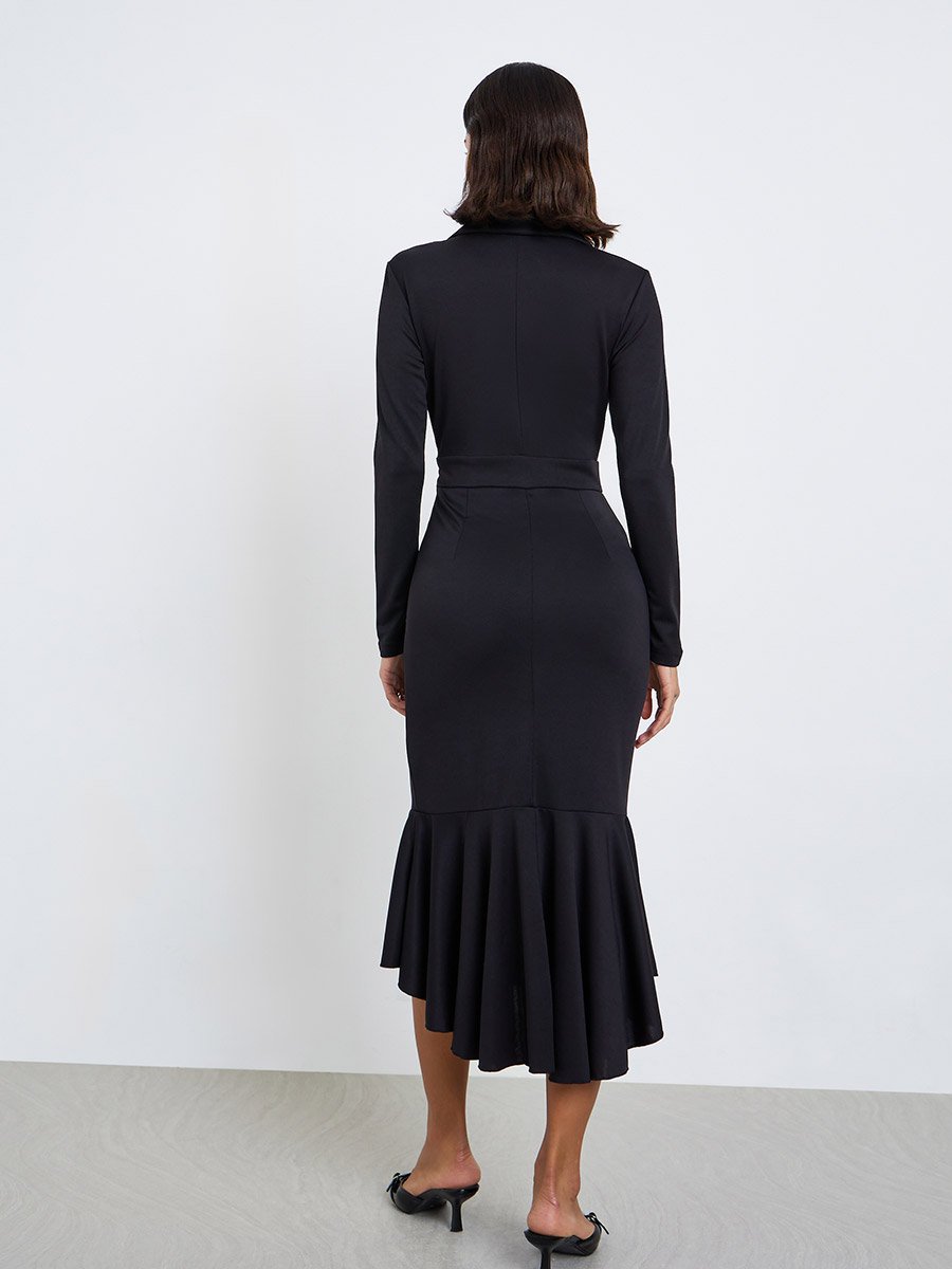 Black Mermaid Hem Blazer Midi Dress For Women at UAE | Styli