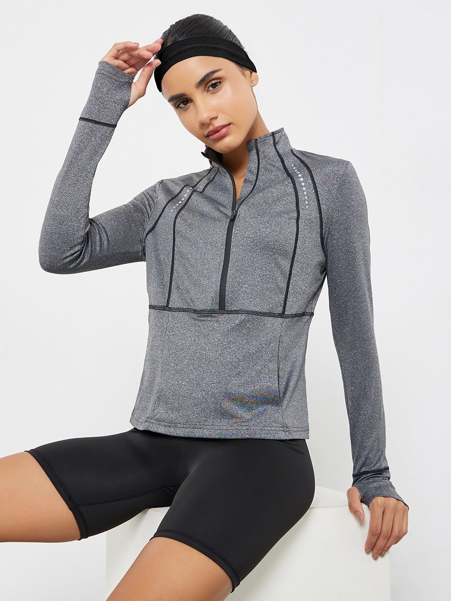 Reflective Dot and Pocket Detail Contrast Stitch Top