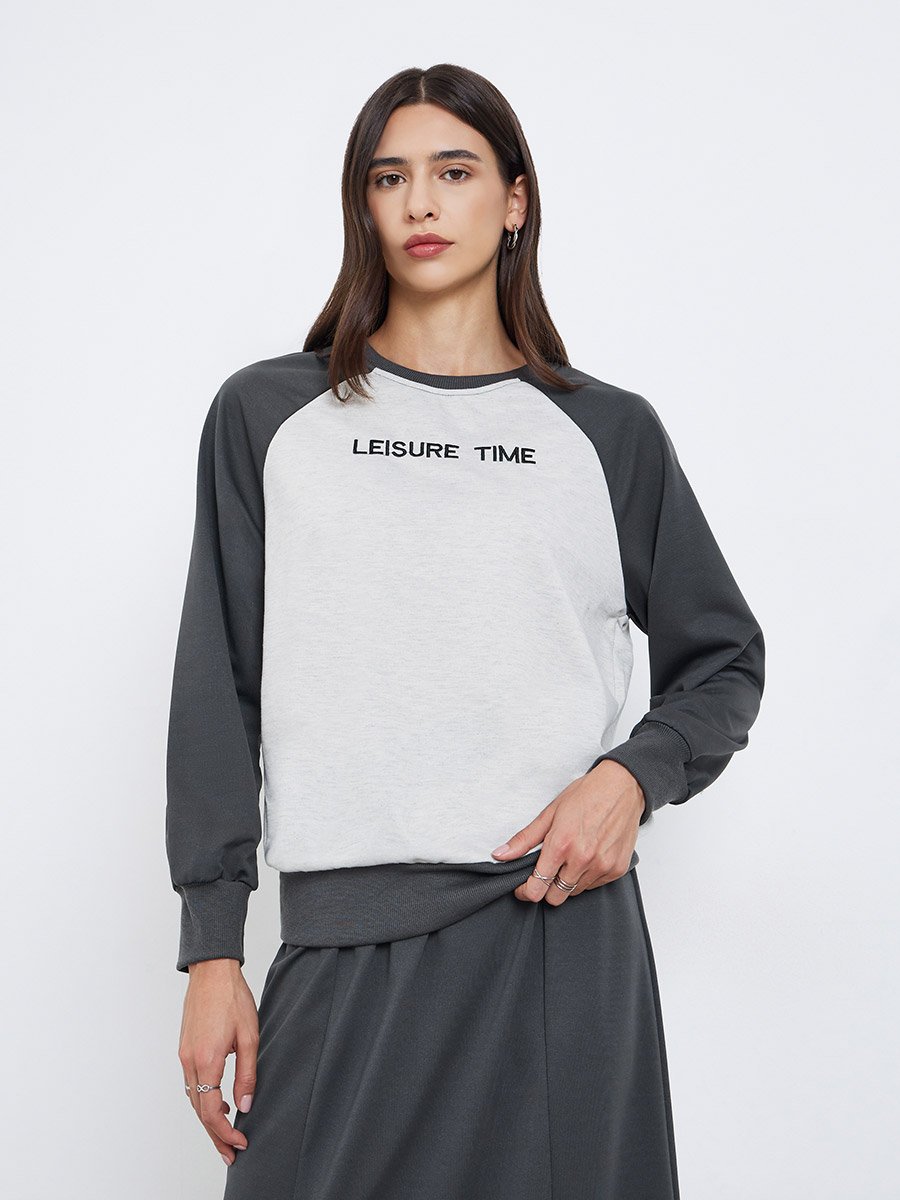 Color Block Slogan Sweatshirt and Skirt Co-Ords