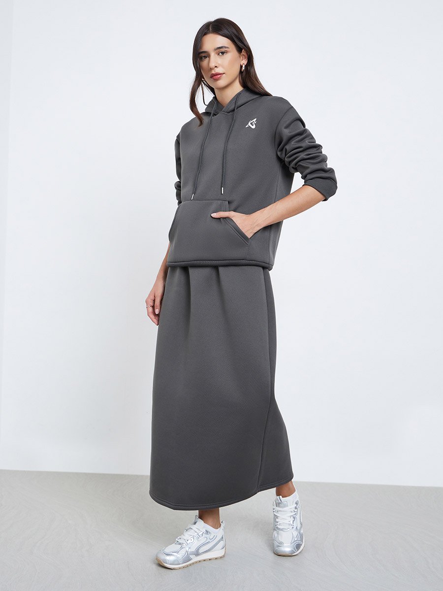 Grey Regular Fit Hoodie and Skirt Co-ords