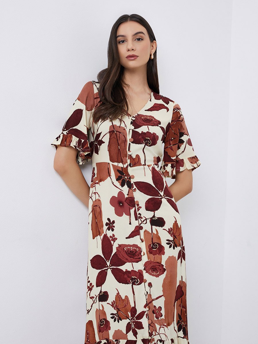 Floral Print A-Line Maxi Dress