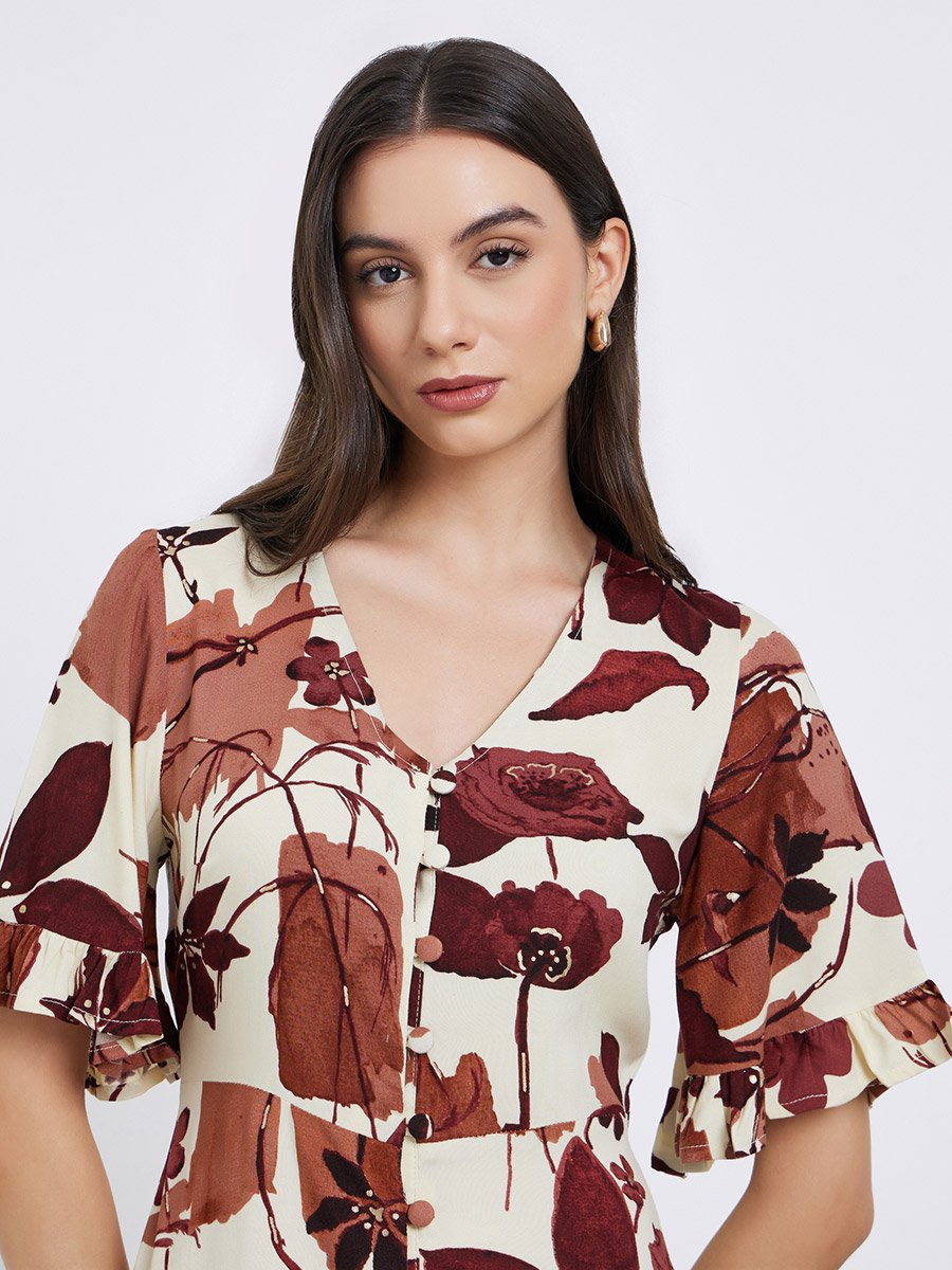 Floral Print A-Line Maxi Dress